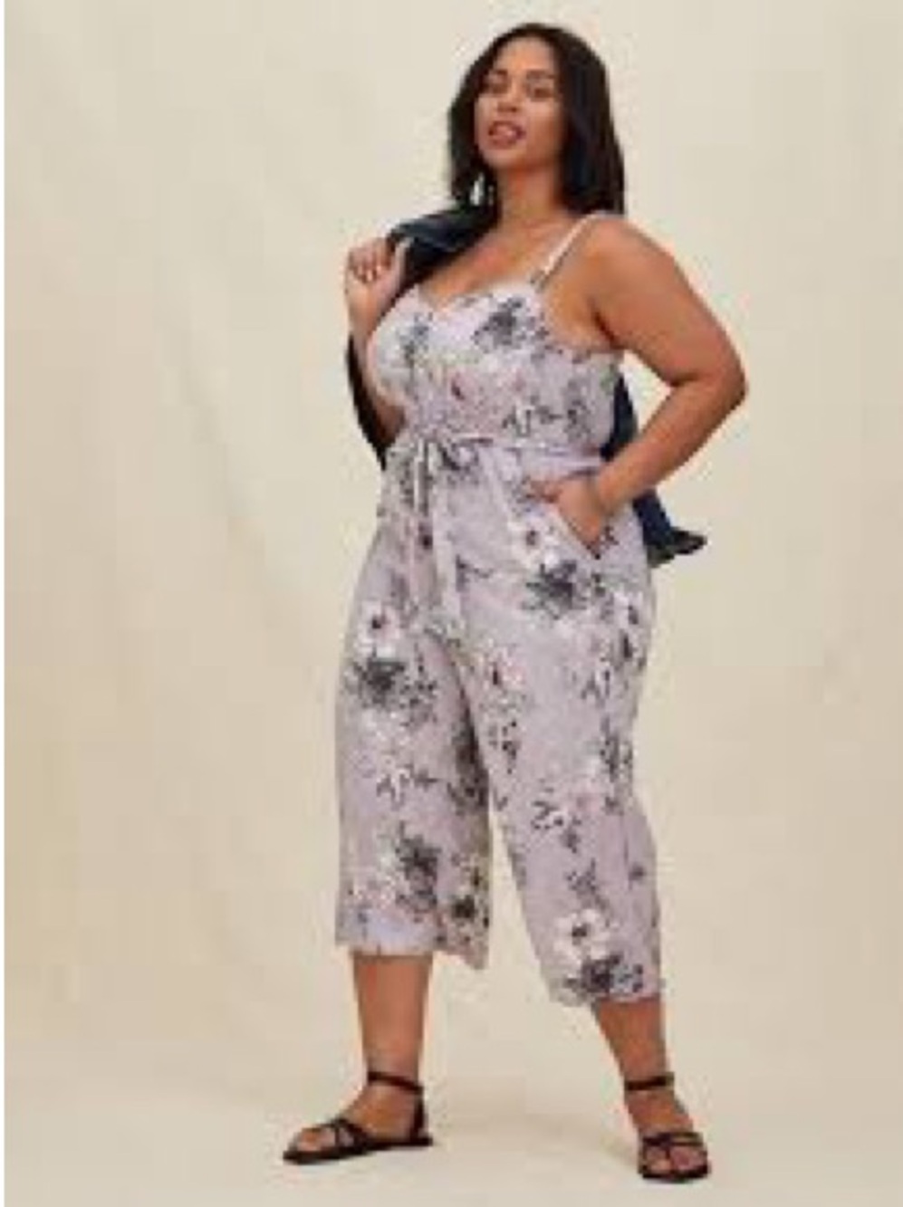 NWT Torrid Floral Challis Self Tie Jumpsuit in a lilac purple color. 1x 14/16
